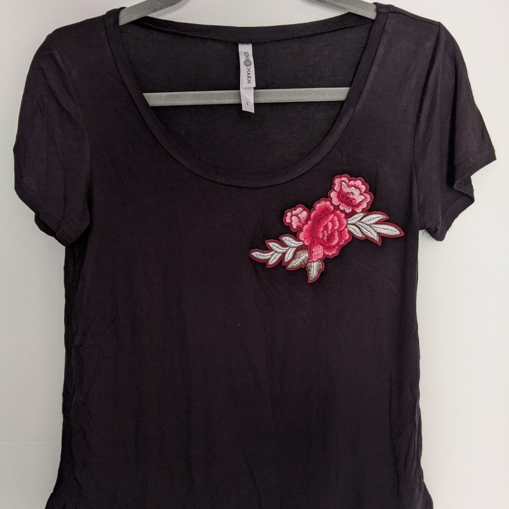 Black Plain Top with Rose Patch | Love Charm